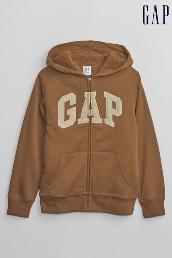 Gap Brown Logo Sherpa-Lined Zip Up Hoodie (Q15200) | £35