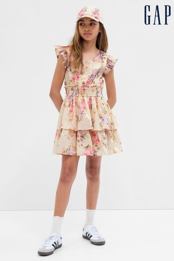Gap Cream LoveShackFancy Floral Flutter Sleeve Mini Dress (Q15485) | £45