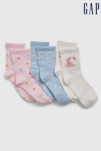 Gap Blue/Pink/White Unicorn Crew Socks 3-Pack (Q15511) | £8
