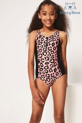 Harry Bear Black Leopard Print Girls Leopard Swimsuit (Q16294) | £12