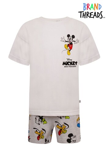 Brand Threads Grey Disney Mickey Mouse linen BCI Cotton Daywear Set Ages 1-5 (Q17014) | £16