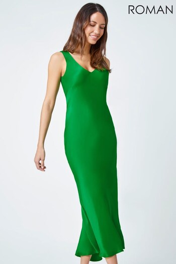 Roman Green Satin Slip Maxi Dress (Q17065) | £65