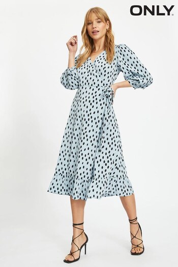 ONLY Blue Polka Dot Wrap Midi Dress (Q17335) | £25
