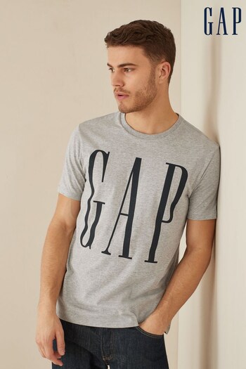 Gap Grey & Navy Logo Short Sleeve Crewneck T-Shirt (Q17370) | £16