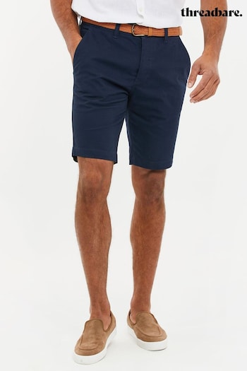 Threadbare Navy/Blue Cotton Stretch Turn-Up Chino Shorts with Woven Belt (Q17400) | £25