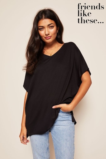 Friends Like These Black Short Sleeve V Neck Tunic Top (Q17827) | £20