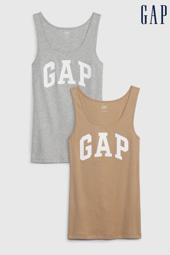 Gap Grey Logo 2 Pack Ribbed Boyfriend Tank Tops (Q18552) | £16