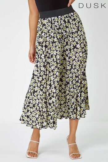Dusk Black Ditsy Spot Print Pleated Skirt (Q18995) | £40