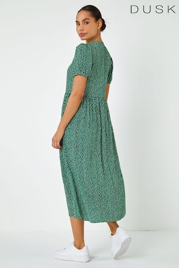 Dusk Green Ditsy Spot Button Through Midi Dress (Q19011) | £45