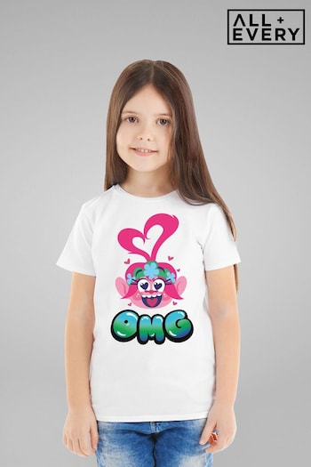 All + Every White Trolls Queen Poppy Omg Kids T-Shirt (Q19555) | £19