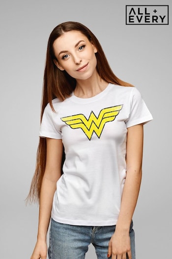 All + Every White Wonder Woman Faded Yellow Logo Women's T-Shirt (Q19623) | £23