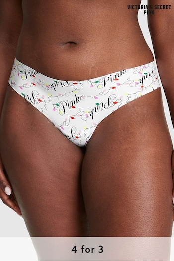 Victoria's Secret PINK Optic White Holiday Light Script No Show Thong Knickers (Q19699) | £9