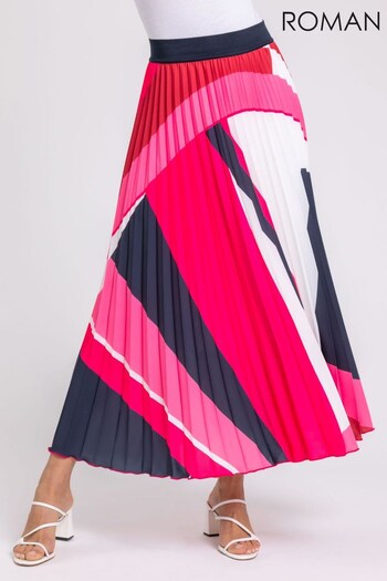 Roman Pink Colourblock Print Pleated Maxi Skirt (Q20017) | £35