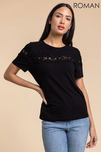 Roman Black Lace Detail Jersey T-Shirt (Q20035) | £26