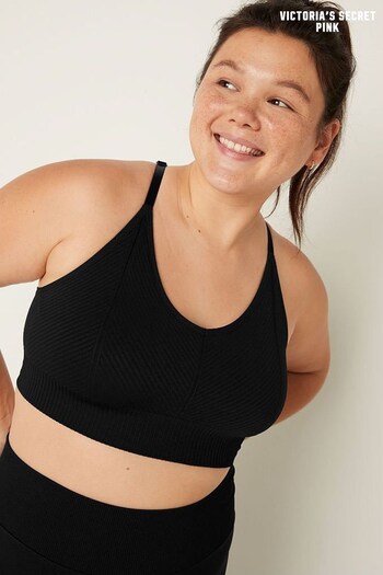 Victoria's Secret PINK Pure Black Seamless Lightly Lined Low Impact Sports Bra (Q20120) | £26