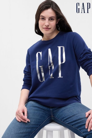 Gap Blue Metallic Logo Long Sleeve Crewneck Sweatshirt (Q20442) | £30