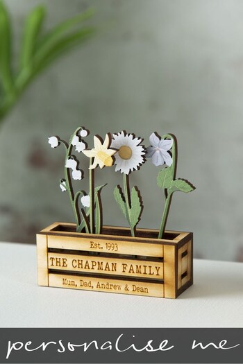 Personalised Family Of Birth Flowers In Mini Wooden Planter by No Ordinary Gift (Q20473) | £29