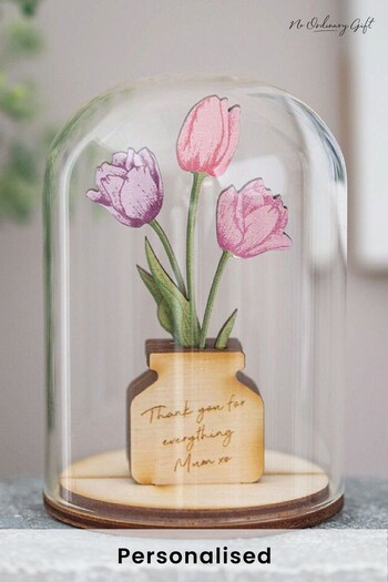 Personalised Wooden Tulips In Glass Dome by No Ordinary Gift (Q20475) | £25