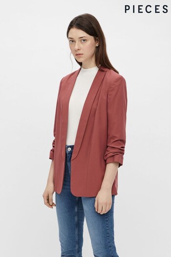 PIECES Dark Pink Relaxed Ruched Sleeve Workwear Blazer (Q20560) | £29