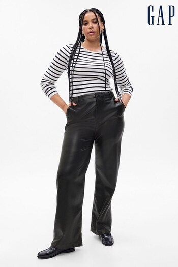 Gap Black Mid Rise Faux-Leather Loose Trousers (Q21040) | £65