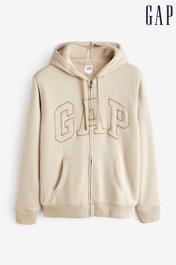 Gap Cream Logo Sherpa-Lined Zip Up Hoodie (Q21054) | £60