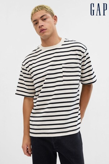 Gap White Relaxed Stripe Pocket Short Sleeve T-Shirt (Q21057) | £40