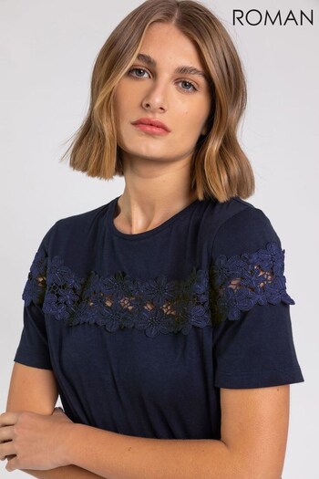 Roman Blue Lace Detail Jersey T-Shirt (Q21262) | £26