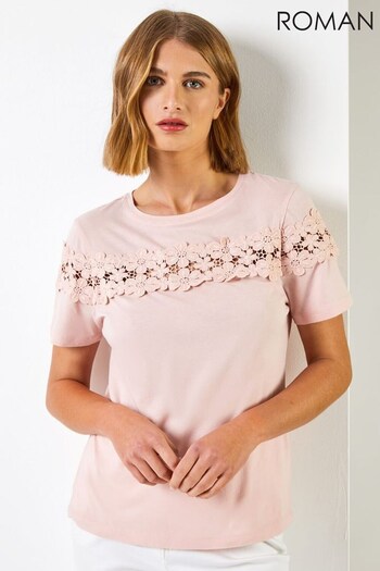 Roman Pink Lace Detail Jersey T-Shirt (Q21275) | £26