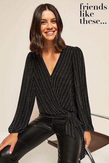 Friends Like These Black Long Sleeve Jersey Sparkle Wrap Top (Q21281) | £34