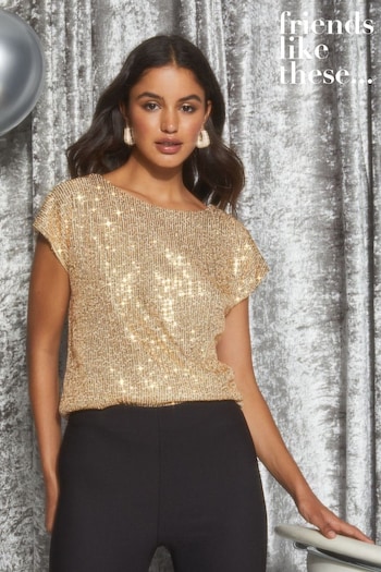 Love & Roses Gold Short Sleeve Sequin Ombre T-Shirt (Q21283) | £39
