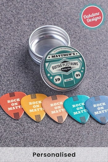 Personalised Colourful Guitar Plectrums In Tin by Oakdene Designs (Q21324) | £12