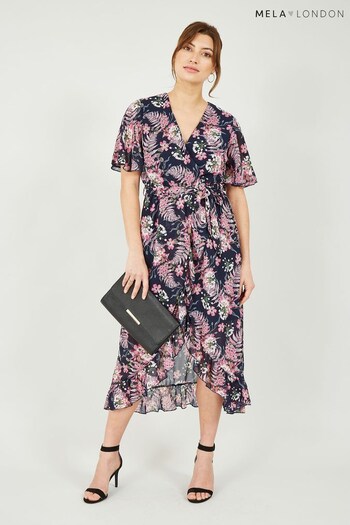 Mela Navy & Pink London Floral Wrap Front Detail Maxi Dress (Q21370) | £56