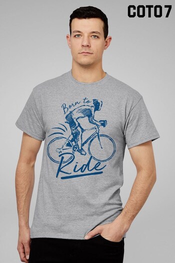 Coto7 Heather Grey Born To Ride Illustration Men's T-Shirt (Q21416) | £21