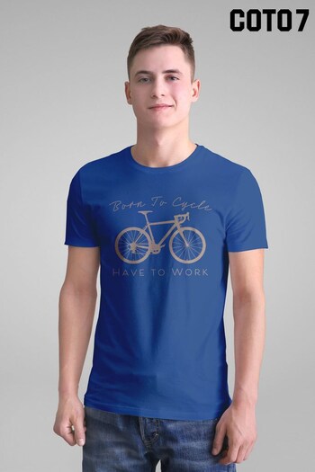 Coto7 Royal Blue Born To Cycle Have To Work Men's T-Shirt (Q21424) | £21