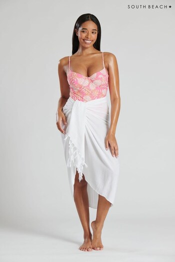 South Beach White Crinkle Viscose Fringed Cover Up (Q21518) | £22