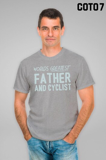 Coto7 Heather Grey Worlds Greatest Father And Cyclist Freehand Style Men's T-Shirt (Q21591) | £21