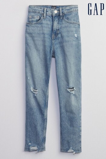 Gap Mid Wash Blue High Rise Destructed Mom Jeans (Q21677) | £30