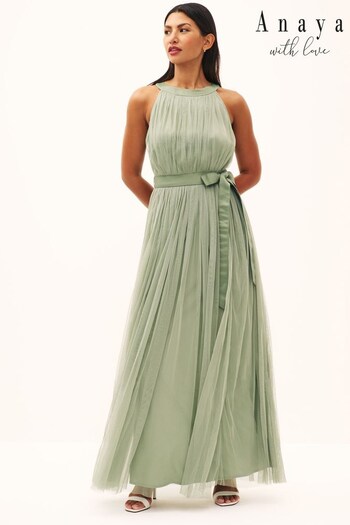 Anaya With Love Sage Green Petite Halter Neck Maxi Dress (Q22268) | £77