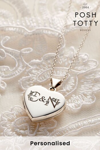 Personalised Floral Wedding Initials Heart Locket by Posh Totty Designs (Q22272) | £85