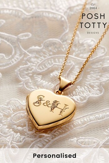 Personalised Floral Wedding Initials Heart Locket by Posh Totty Designs (Q22273) | £105