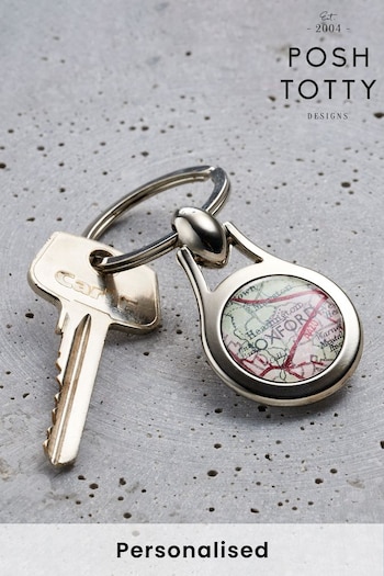 Personalised Vintage Map Silver Keyring by Posh Totty Designs (Q22283) | £18