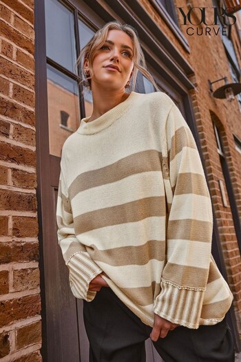 Yours Curve Natural Mixed Stripe Grow On Neck Jumper (Q22292) | £29