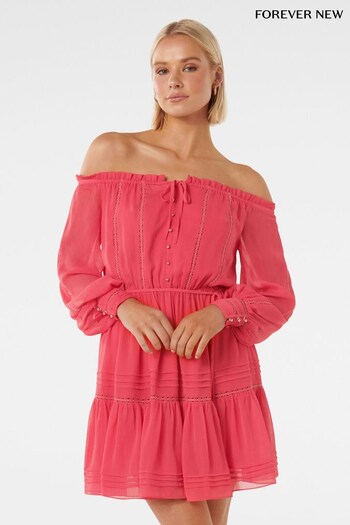 Forever New Pink Gisele Off Shoulder Mini Dress (Q22314) | £90