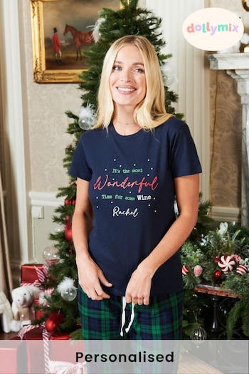 Personalised Christmas Wonderful Time Womens Pyjamas by Dollymix (Q22394) | £30
