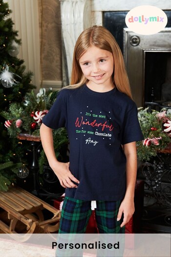 Personalised Christmas Wonderful Time Girls Pyjamas by Dollymix (Q22397) | £30