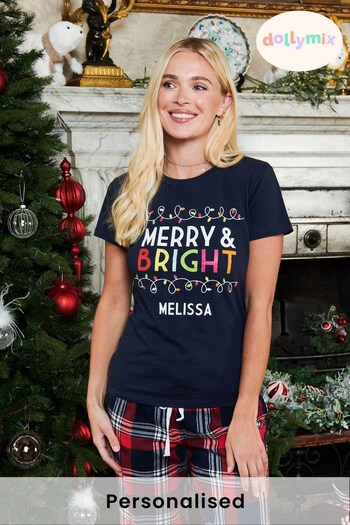 Personalised Christmas Merry And Bright Womens Pyjamas by Dollymix (Q22400) | £30
