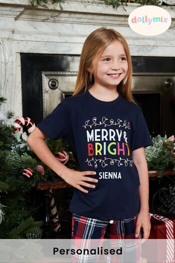 Personalised Christmas Merry And Bright Girls Pyjamas by Dollymix (Q22403) | £30