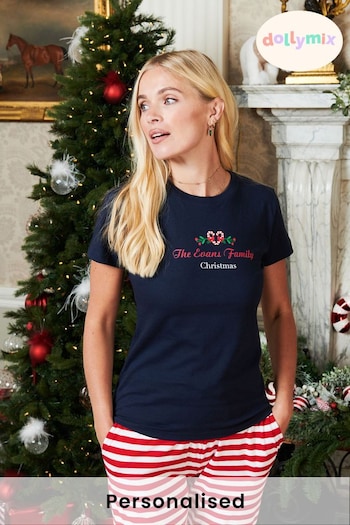Personalised Candy Cane Womens Family Pyjamas by Dollymix (Q22408) | £30