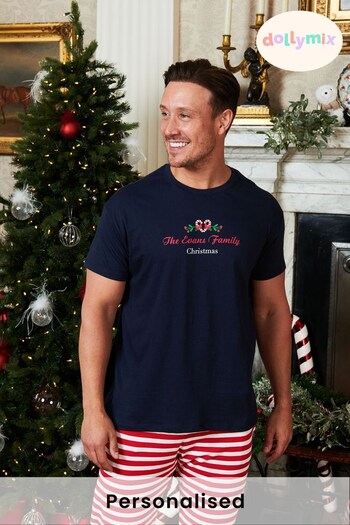 Personalised Candy Cane Mens Family Pyjamas by Dollymix (Q22409) | £30