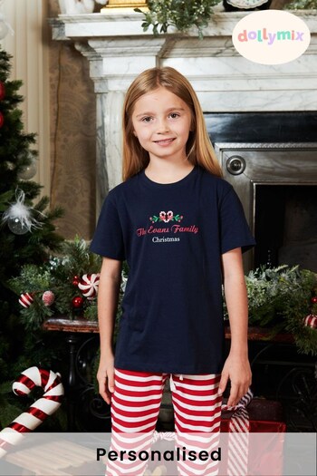 Personalised Candy Cane Girls Family Pyjamas by Dollymix (Q22411) | £30